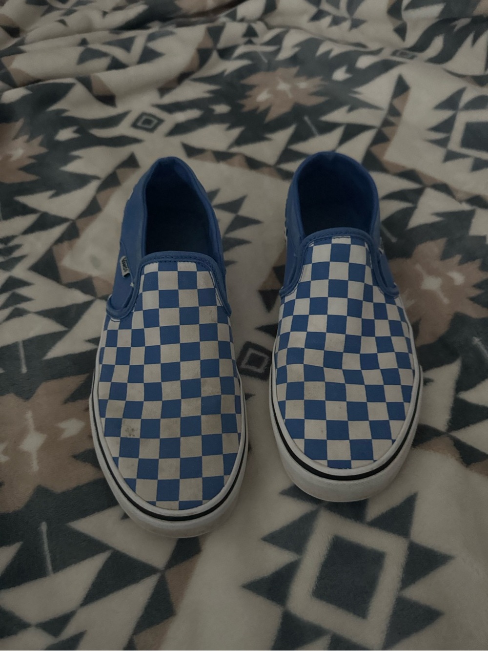 Vans Blue and White Checker Slip-On Sneakers